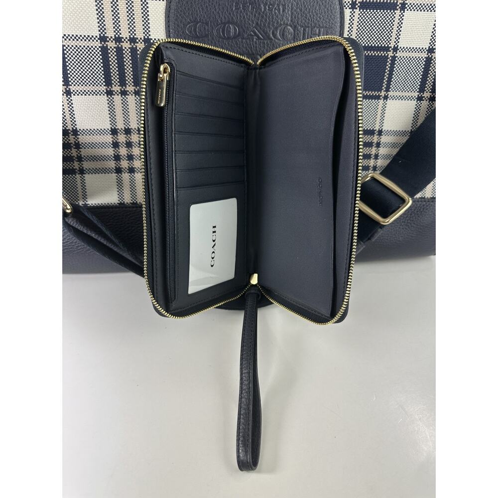 Coach Dempsey Garden Plaid Large Tote Bag W/ Matching Wallet in Navy Blue EUC - Picture 5 of 16